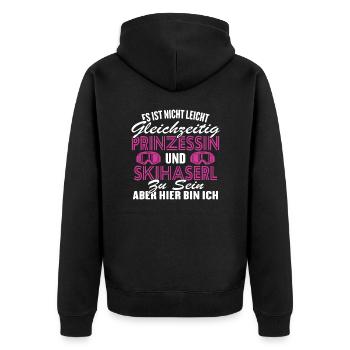 Prinzessin und Skihaserl - Unisex Premium Bio Zip Hoodie - Schwarz - Hinten - Nico (187cm)