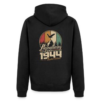 Legendary Since 1944 Vintage Birthday Gift - Unisex Premium Organic Zip Hoodie - black - Back - Nico (187cm)