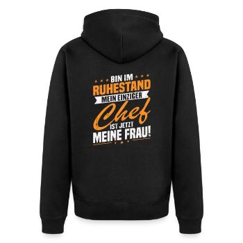 Bin im ruhestand chef ist jetzt meine frau! - Unisex Premium Bio Zip Hoodie - Schwarz - Hinten - Nico (187cm)