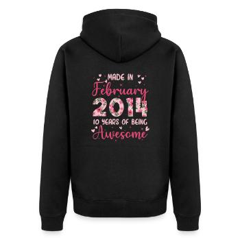 Februar 2014 Geschenk zum 10-jährigen Jubiläum für Frauen - Unisex Premium Bio Zip Hoodie - Schwarz - Hinten - Nico (187cm)