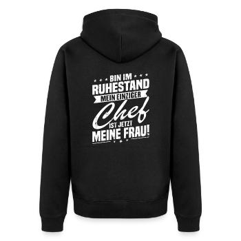 Bin im ruhestand chef ist jetzt meine frau! - Unisex Premium Bio Zip Hoodie - Schwarz - Hinten - Nico (187cm)