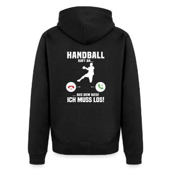 Handball ruft mich, lustiges Geschenk Handball - Unisex Premium Bio Zip Hoodie - Schwarz - Hinten - Nico (187cm)