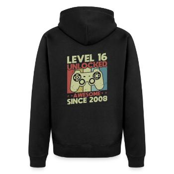 Level 16 Unlocked - Unisex Premium Organic Zip Hoodie - black - Back - Nico (187cm)