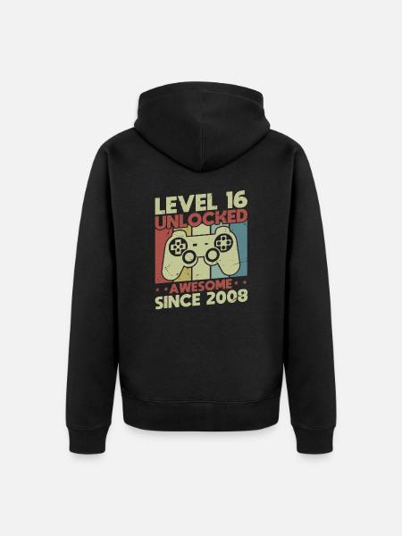 Level 16 Unlocked - Unisex Premium Organic Zip Hoodie - black