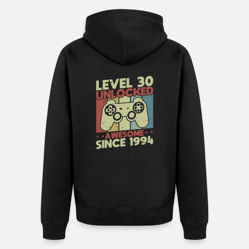 Level 30 freigeschaltet - Unisex Premium Bio Zip Hoodie - Schwarz