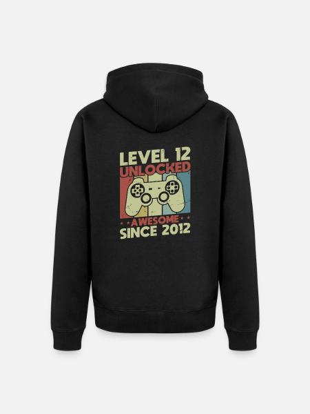Level 12 Unlocked - Unisex Premium Organic Zip Hoodie - black