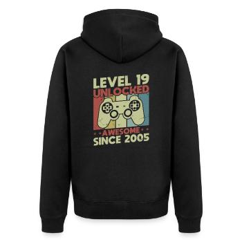 Level 19 Unlocked - Unisex Premium Organic Zip Hoodie - black - Back - Nico (187cm)