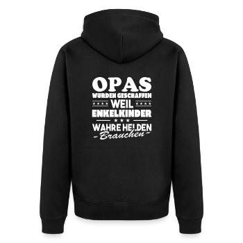 Opas wurden geschaffen weil Enkelkinder wahre Held - Unisex Premium Bio Zip Hoodie - Schwarz - Hinten - Nico (187cm)