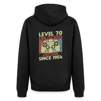 Level 70 Unlocked - Unisex Premium Organic Zip Hoodie - black - Back - Nico (187cm)