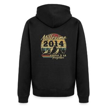 Vintage 2014 - Unisex Premium Organic Zip Hoodie - black - Back - Nico (187cm)