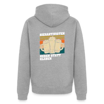 Bieraktivisten Heben statt Kleben - Unisex Premium Bio Zip Hoodie - Grau meliert - Hinten - Nico (187cm)