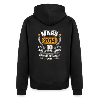 Vintage Mars 2014 Cadeau D'anniversaire 10 Ans - Veste à capuche bio Premium Unisexe - noir - Dos - Nico (187cm)
