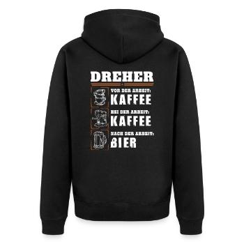 Mein Tagesablauf als Dreher - Unisex Premium Bio Zip Hoodie - Schwarz - Hinten - Nico (187cm)