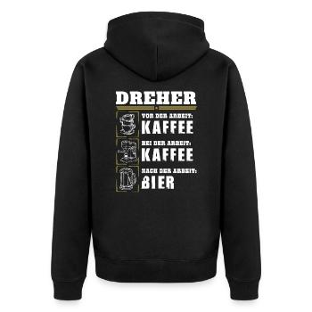 Mein Tagesablauf als Dreher - Unisex Premium Bio Zip Hoodie - Schwarz - Hinten - Nico (187cm)