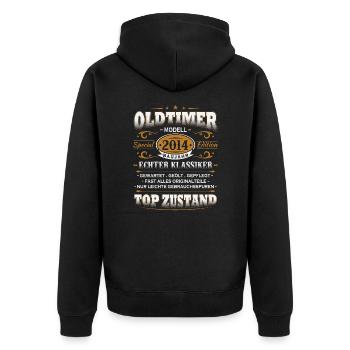 Oldtimer Baujahr 2014 Jahrgang Geburtstag Geschenk - Unisex Premium Bio Zip Hoodie - Schwarz - Hinten - Nico (187cm)