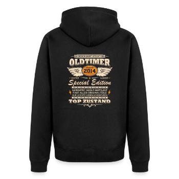 Oldtimer Baujahr Jahrgang 2014 Geburtstag Geschenk - Unisex Premium Bio Zip Hoodie - Schwarz - Hinten - Nico (187cm)
