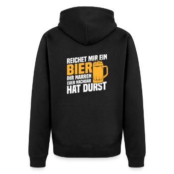 Reichet mir ein bier, Nachbar hat durst - Unisex Premium Bio Zip Hoodie - Schwarz - Hinten - Nico (187cm)