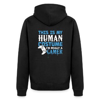 Ich bin wirklich ein Gamer - Unisex Premium Bio Zip Hoodie - Schwarz - Hinten - Nico (187cm)