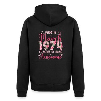 Mars 1974 Cadeau Anniversaire 50 Ans Pour Femme - Veste à capuche bio Premium Unisexe - noir - Dos - Nico (187cm)