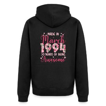 März 1994 Geschenk zum 30-jährigen Jubiläum für Ehefrau - Unisex Premium Bio Zip Hoodie - Schwarz - Hinten - Nico (187cm)