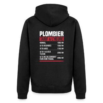 Plombier tarif à l'heure idée cadeau humour - Veste à capuche bio Premium Unisexe - noir - Dos - Nico (187cm)