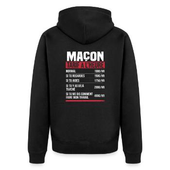 Maçon tarif à l'heure idée cadeau humour - Veste à capuche bio Premium Unisexe - noir - Dos - Nico (187cm)