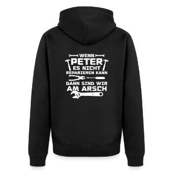 If Peter can't fix it - Unisex Premium Organic Zip Hoodie - black - Back - Nico (187cm)