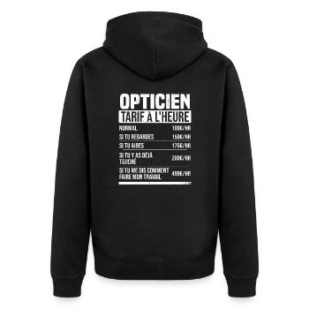 Opticien tarif à l'heure idée cadeau humour - Veste à capuche bio Premium Unisexe - noir - Dos - Nico (187cm)