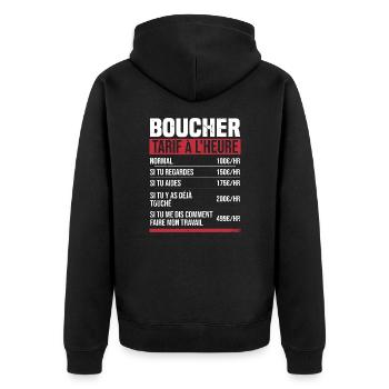 Metzger Stundensatz Humor Geschenkidee - Unisex Premium Bio Zip Hoodie - Schwarz - Hinten - Nico (187cm)