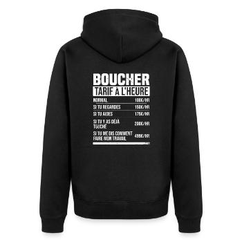 Metzger Stundensatz Humor Geschenkidee - Unisex Premium Bio Zip Hoodie - Schwarz - Hinten - Nico (187cm)