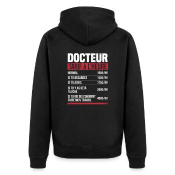 Doktor Stundensatz Humor Geschenkidee - Unisex Premium Bio Zip Hoodie - Schwarz - Hinten - Nico (187cm)