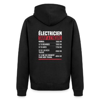 Électricien tarif à l'heure idée cadeau humour - Veste à capuche bio Premium Unisexe - noir - Dos - Nico (187cm)