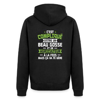 Bogosse and Farmer - Unisex Premium Organic Zip Hoodie - black - Back - Nico (187cm)