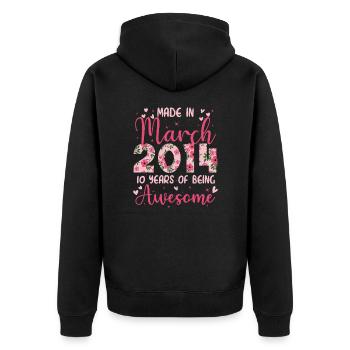 März 2014 Geschenk zum 10-jährigen Jubiläum für Mädchen - Unisex Premium Bio Zip Hoodie - Schwarz - Hinten - Nico (187cm)