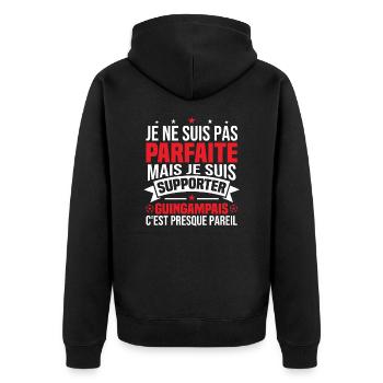 Nicht perfekt, aber ich bin ein Guingamp-Fan - Unisex Premium Bio Zip Hoodie - Schwarz - Hinten - Nico (187cm)