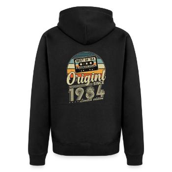 Original seit 1984 Vintage Geburtstagsgeschenk - Unisex Premium Bio Zip Hoodie - Schwarz - Hinten - Nico (187cm)