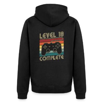 Level 18 Complete 18 Jahre Geburtstags Geschenk - Unisex Premium Bio Zip Hoodie - Schwarz - Hinten - Nico (187cm)