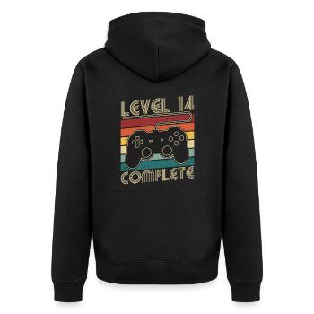 Level 14 Complete 14 Jahre Geburtstags Geschenk - Unisex Premium Bio Zip Hoodie - Schwarz - Hinten - Nico (187cm)