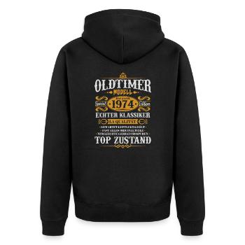 Vintage Car Built in 1974 Vintage Birthday Gift - Unisex Premium Organic Zip Hoodie - black - Back - Nico (187cm)