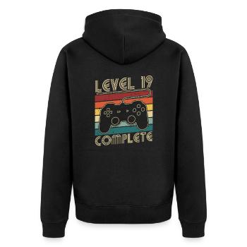 Level 19 Complete 19 Jahre Geburtstags Geschenk - Unisex Premium Bio Zip Hoodie - Schwarz - Hinten - Nico (187cm)