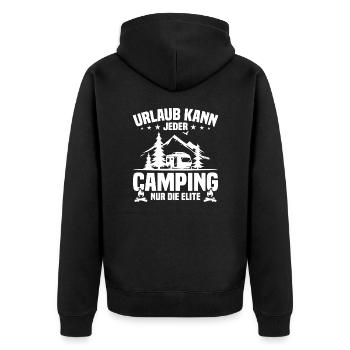 Urlaub Kann Jeder Camping nur Die Elite - Unisex Premium Bio Zip Hoodie - Schwarz - Hinten - Nico (187cm)