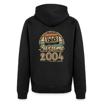 Jahrgang 2004 Geburtstagsgeschenk Geboren 2004 - Unisex Premium Bio Zip Hoodie - Schwarz - Hinten - Nico (187cm)