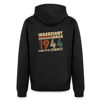 Legendary Since 1944 Vintage Birthday Gift - Unisex Premium Organic Zip Hoodie - black - Back - Nico (187cm)