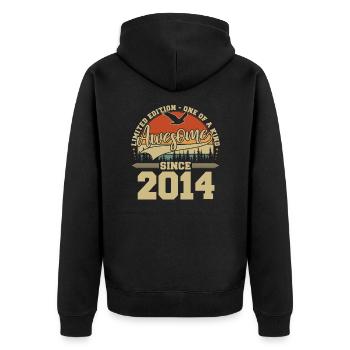 Awesome Since 2014 - Jahrgang Geburtstag Geschenk - Unisex Premium Bio Zip Hoodie - Schwarz - Hinten - Nico (187cm)