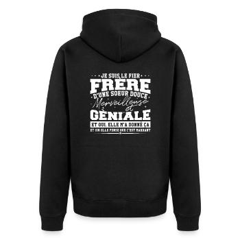 Ich bin der stolze Bruder einer süßen Schwester - Unisex Premium Bio Zip Hoodie - Schwarz - Hinten - Nico (187cm)