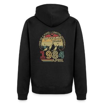 Jahrgang Avril 1984 Rétro Cadeau Anniversaire - Unisex Premium Bio Zip Hoodie - Schwarz - Hinten - Nico (187cm)