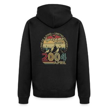 Jahrgang April 2004 Retro Geburtstagsgeschenk - Unisex Premium Bio Zip Hoodie - Schwarz - Hinten - Nico (187cm)