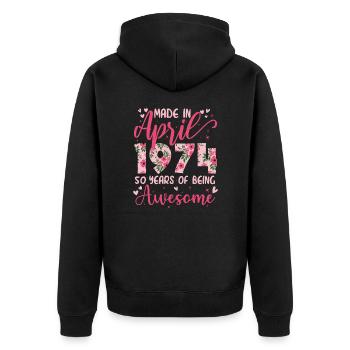 Avril 1974 Cadeau Anniversaire 50 Ans Pour Femme - Veste à capuche bio Premium Unisexe - noir - Dos - Nico (187cm)