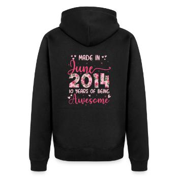Juni 2014 Geschenk zum 10-jährigen Jubiläum für Mädchen - Unisex Premium Bio Zip Hoodie - Schwarz - Hinten - Nico (187cm)