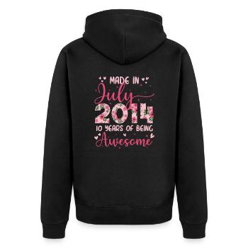 Juli 2014 10-jähriges Jubiläumsgeschenk für Mädchen - Unisex Premium Bio Zip Hoodie - Schwarz - Hinten - Nico (187cm)